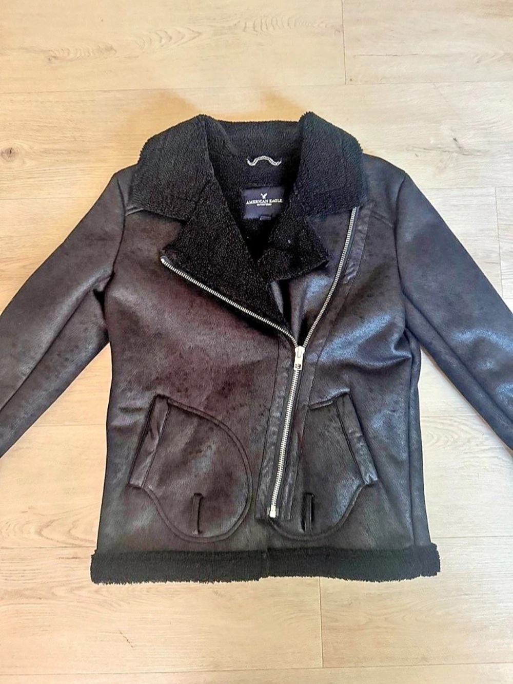 American Eagle Faux Leather Jacket in Black